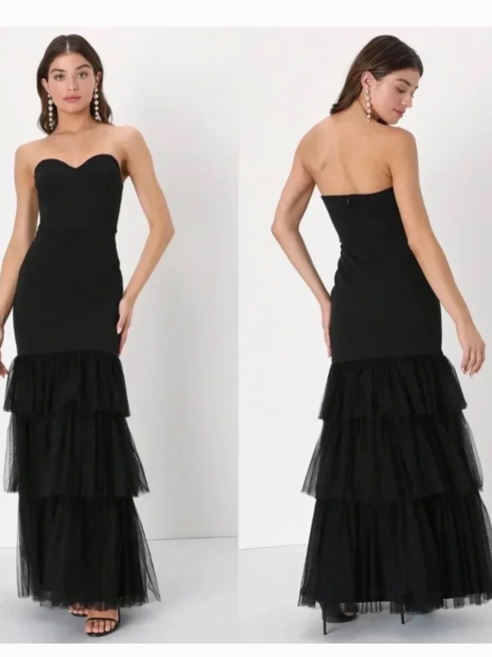 NWOT Lulus Dramatic Fanatic Black Strapless Tulle Trumpet Maxi Dress S
